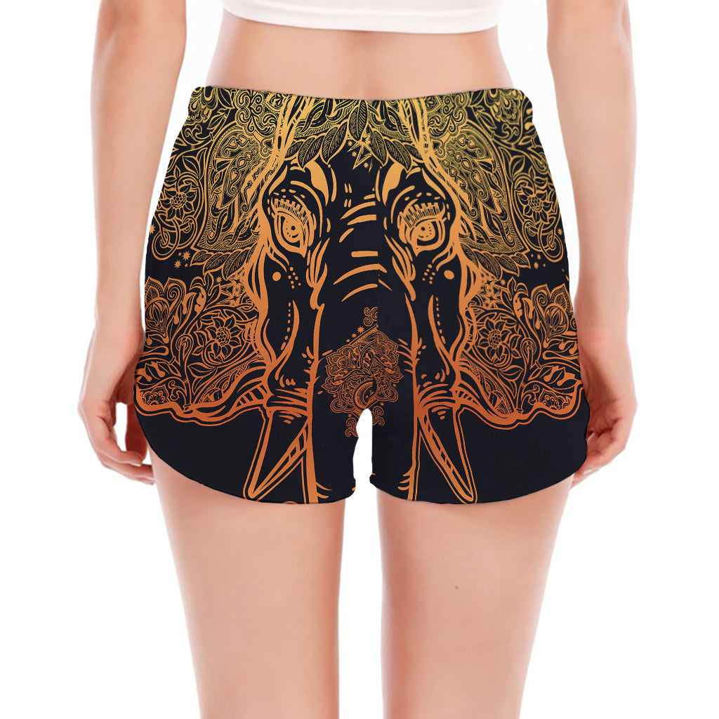 Spiritual Elephant Mandala Print Women's Split Running Shorts