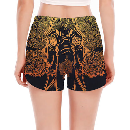 Spiritual Elephant Mandala Print Women's Split Running Shorts