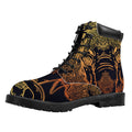 Spiritual Elephant Mandala Print Padded Collar Lace Up Boots