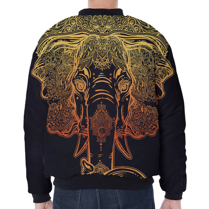 Spiritual Elephant Mandala Print Zip Sleeve Bomber Jacket