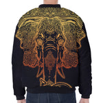 Spiritual Elephant Mandala Print Zip Sleeve Bomber Jacket