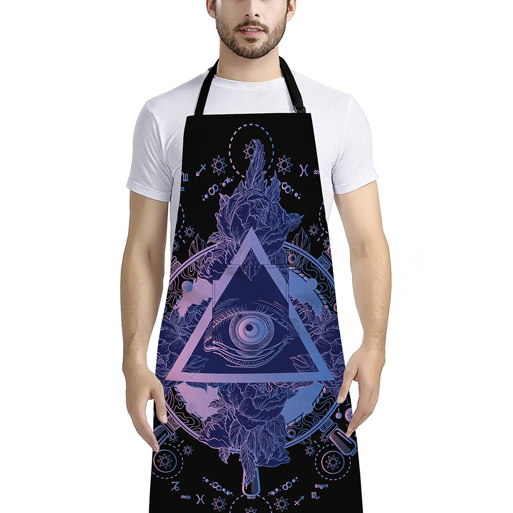Spiritual Eye of Providence Print Bib Apron With Pocket