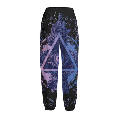 Spiritual Eye of Providence Print Fleece Lined Knit Pants