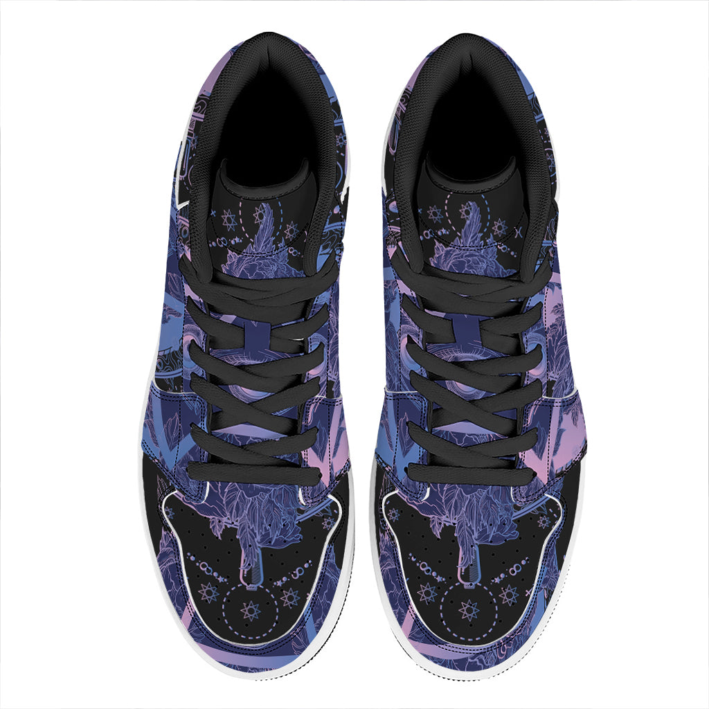 Spiritual Eye of Providence Print High Top Leather Sneakers