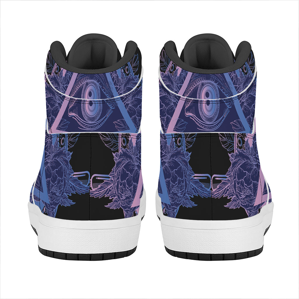 Spiritual Eye of Providence Print High Top Leather Sneakers