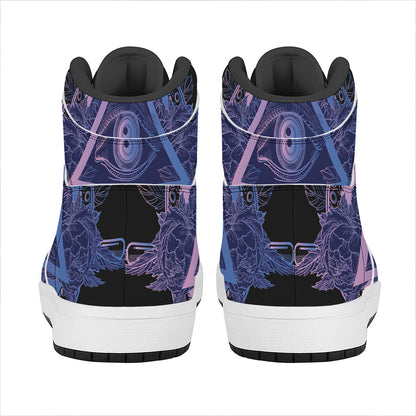 Spiritual Eye of Providence Print High Top Leather Sneakers
