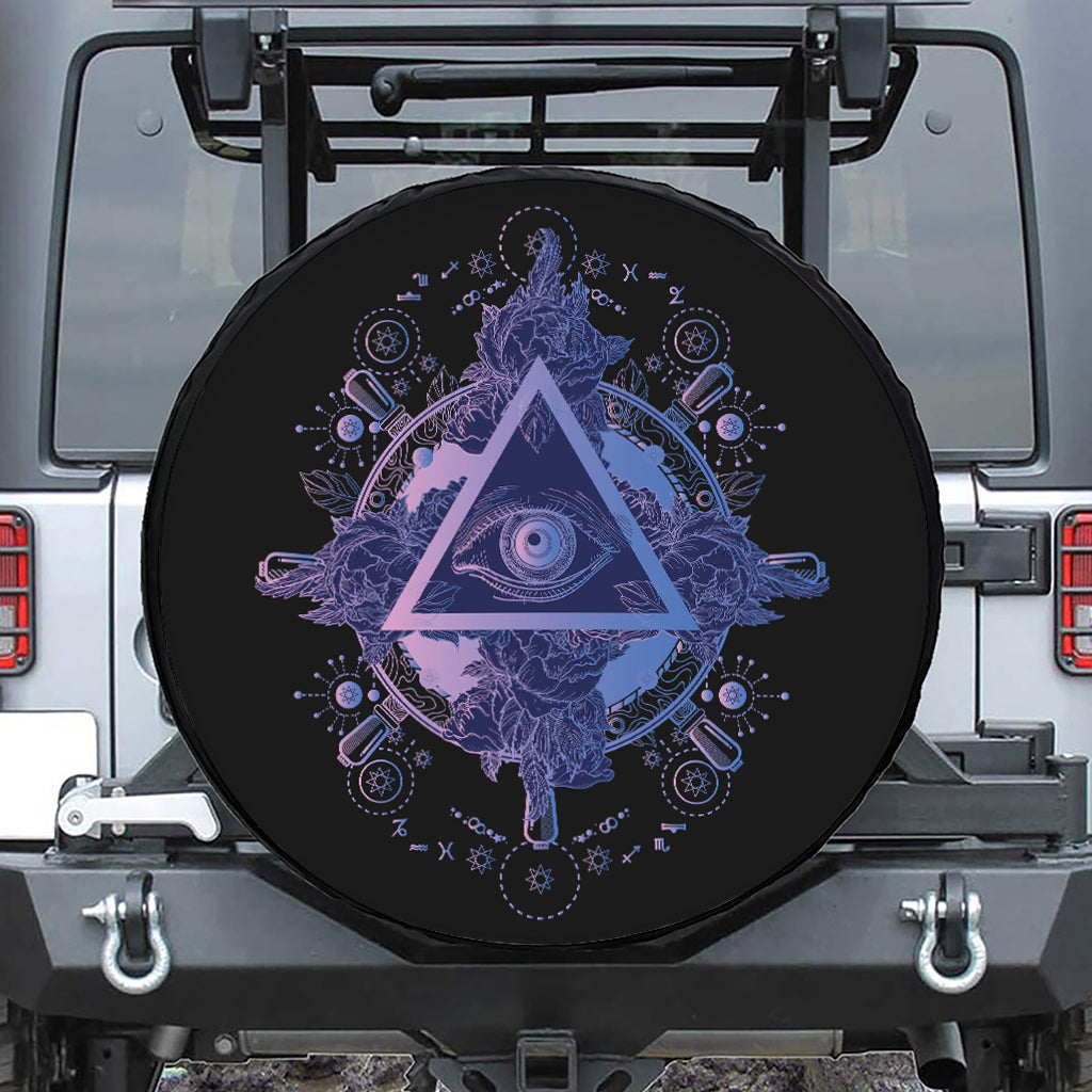 Spiritual Eye of Providence Print Leather Spare Tire Cover