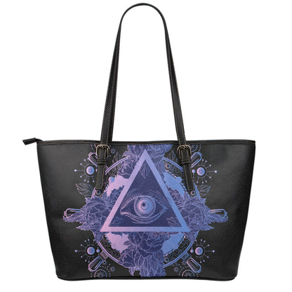 Spiritual Eye of Providence Print Leather Tote Bag