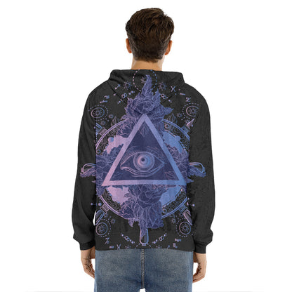 Spiritual Eye of Providence Print Men's Velvet Pullover Hoodie
