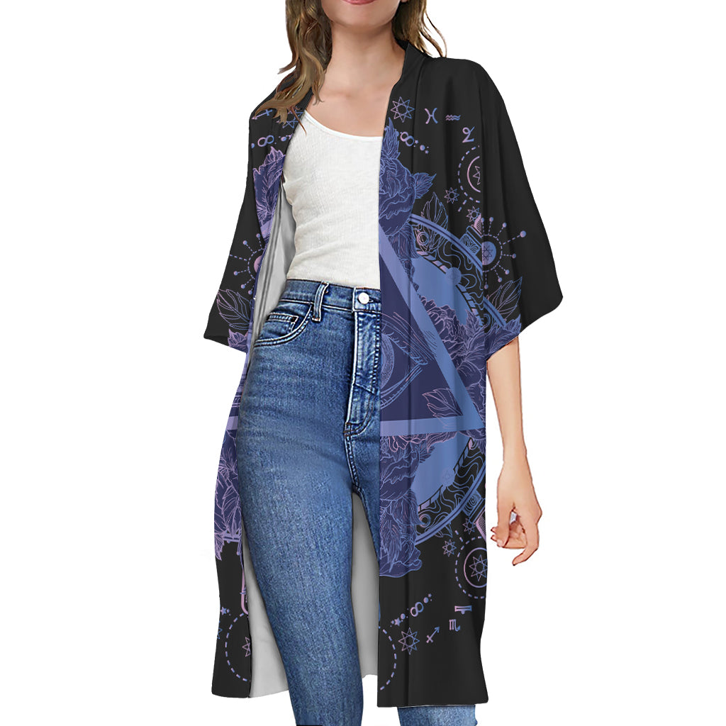 Spiritual Eye of Providence Print Open Front Beach Cover Up
