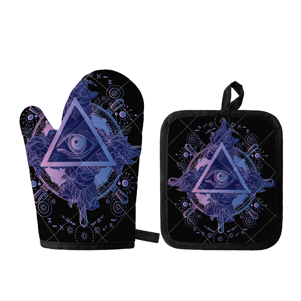 Spiritual Eye of Providence Print Oven Mitt And Pot Holder Set