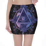 Spiritual Eye of Providence Print Pencil Mini Skirt
