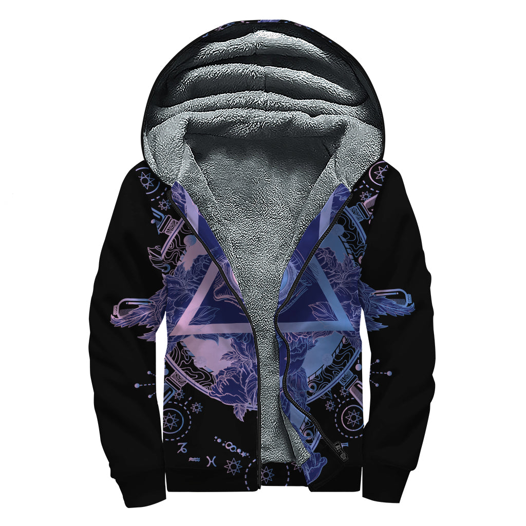 Spiritual Eye of Providence Print Sherpa Lined Zip Up Hoodie