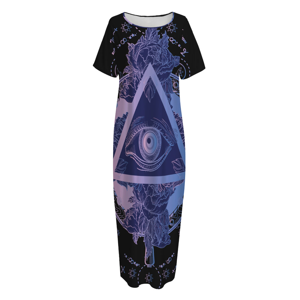 Spiritual Eye of Providence Print Short Sleeve Long Nightdress
