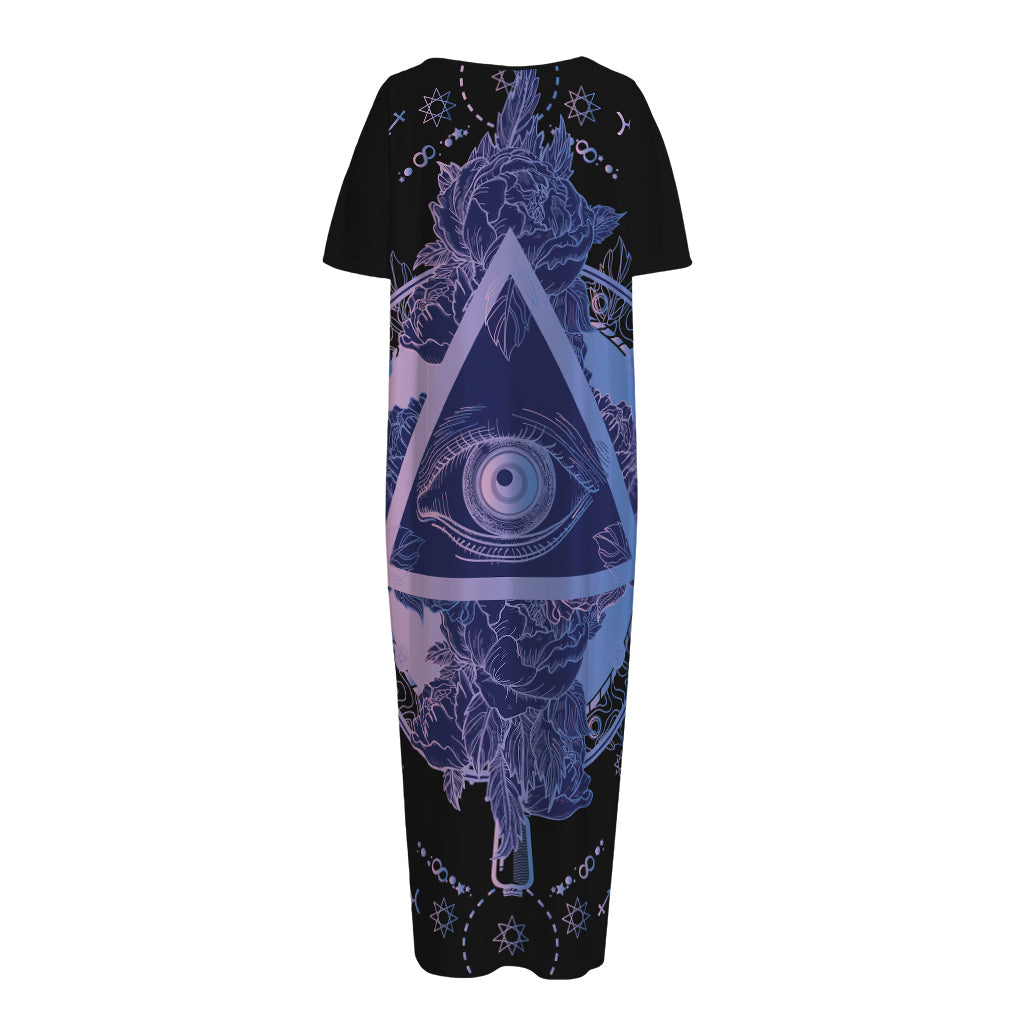 Spiritual Eye of Providence Print Short Sleeve Long Nightdress