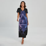Spiritual Eye of Providence Print Short Sleeve Maxi Dress