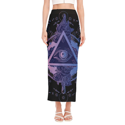 Spiritual Eye of Providence Print Side Slit Maxi Skirt