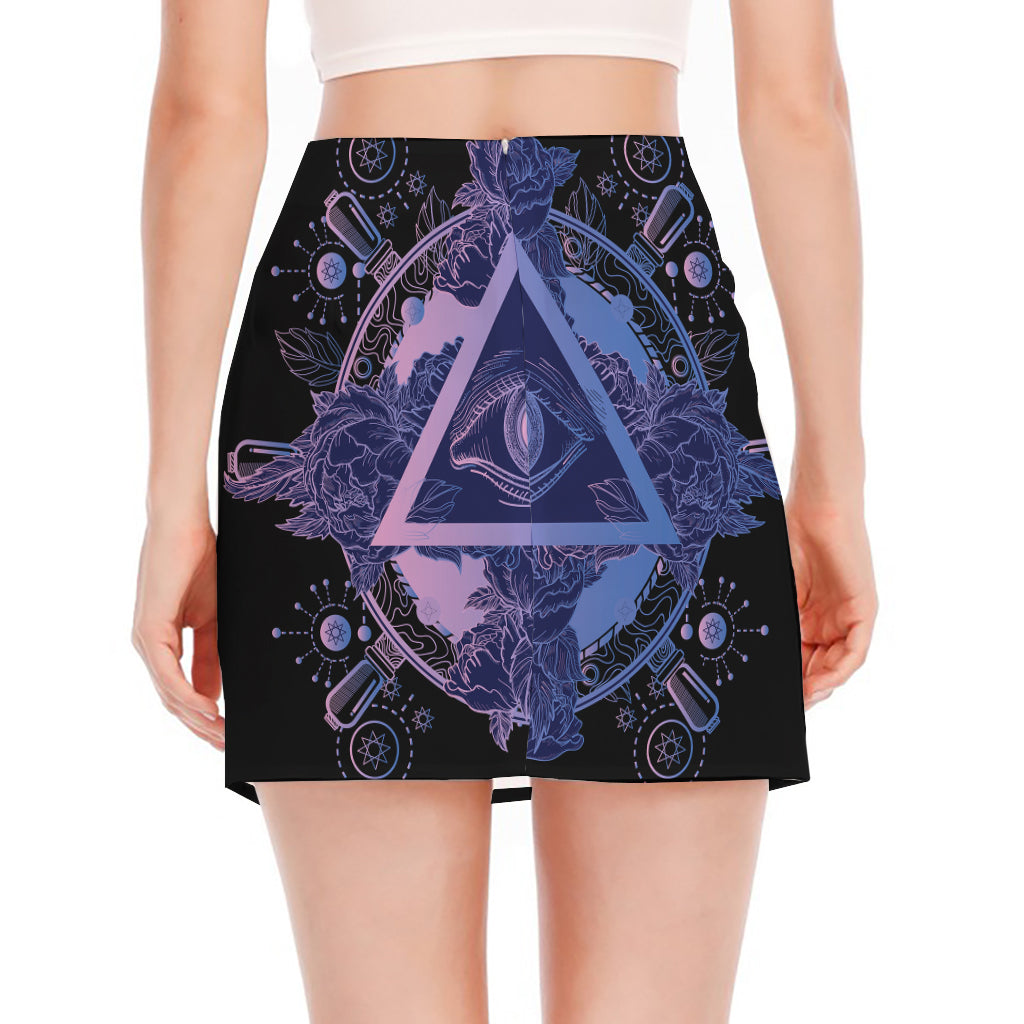 Spiritual Eye of Providence Print Side Slit Mini Skirt