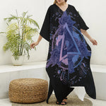 Spiritual Eye of Providence Print Silk V-Neck Kaftan Dress