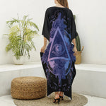 Spiritual Eye of Providence Print Silk V-Neck Kaftan Dress