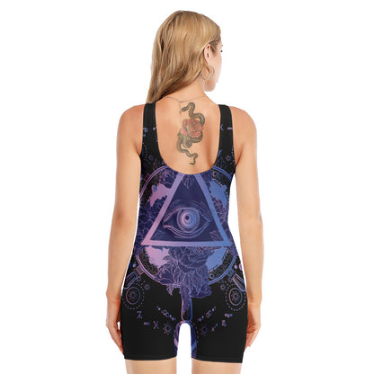 Spiritual Eye of Providence Print Sleeveless One Piece Swimsuit