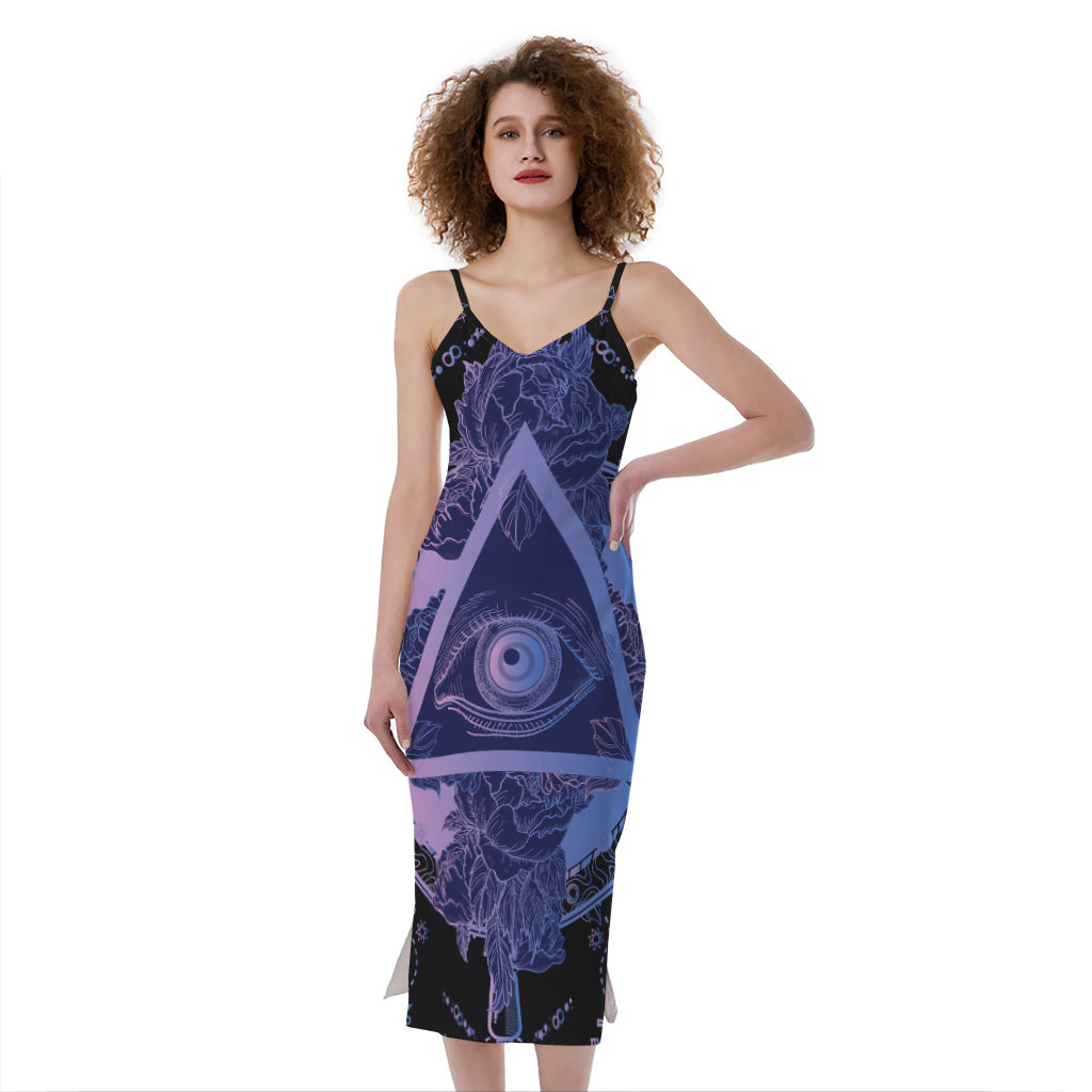 Spiritual Eye of Providence Print Slim Fit Midi Cami Dress