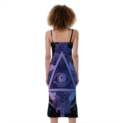 Spiritual Eye of Providence Print Slim Fit Midi Cami Dress