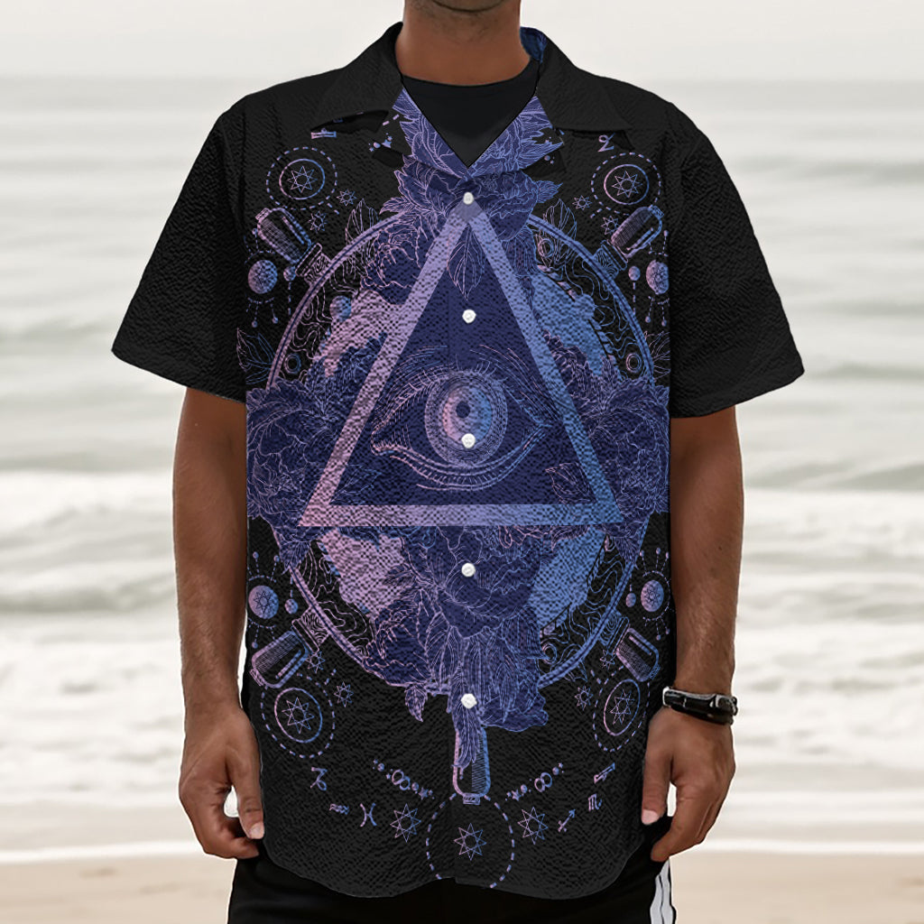 Spiritual Eye of Providence Print Textured Short Sleeve Shirt