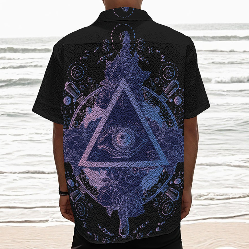 Spiritual Eye of Providence Print Textured Short Sleeve Shirt