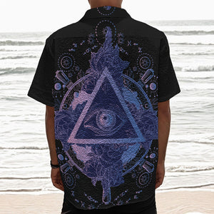 Spiritual Eye of Providence Print Textured Short Sleeve Shirt