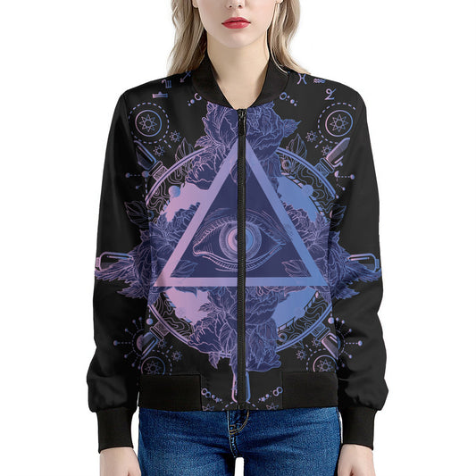 Spiritual Eye of Providence Print Women's Bomber Jacket