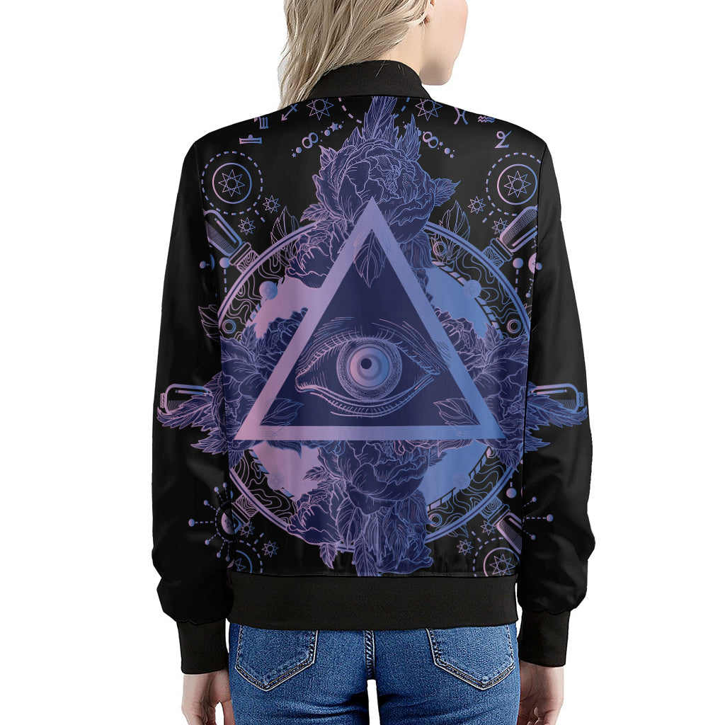 Spiritual Eye of Providence Print Women's Bomber Jacket