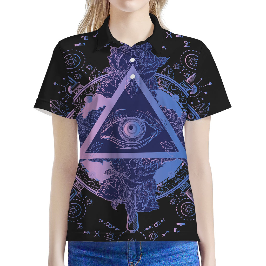 Spiritual Eye of Providence Print Women's Polo Shirt