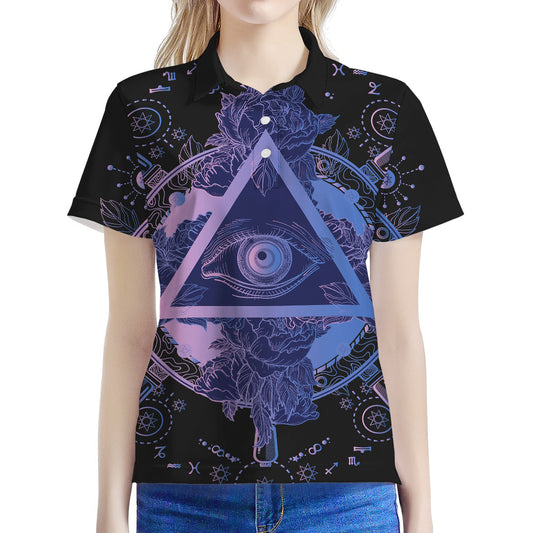 Spiritual Eye of Providence Print Women's Polo Shirt