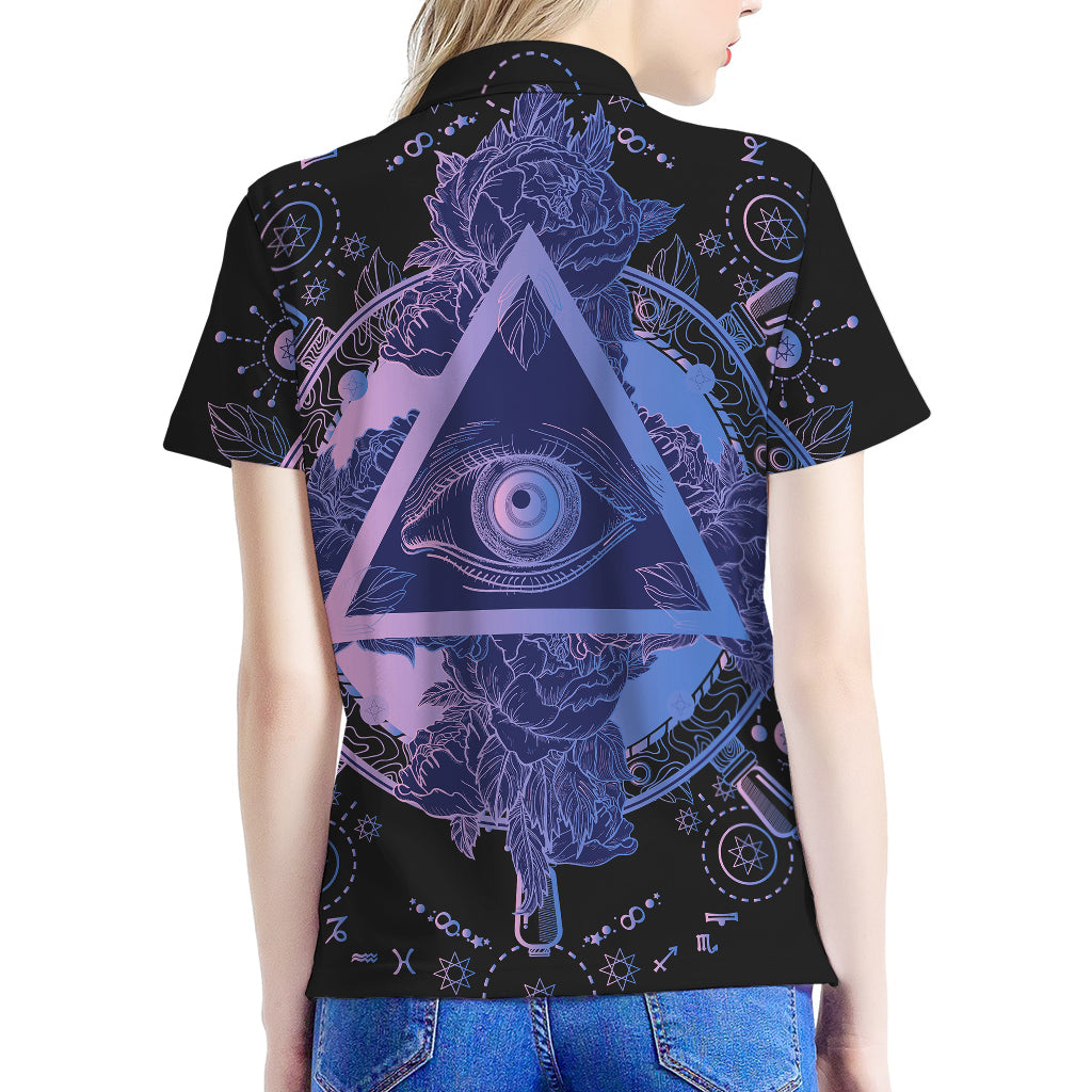Spiritual Eye of Providence Print Women's Polo Shirt
