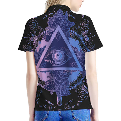 Spiritual Eye of Providence Print Women's Polo Shirt