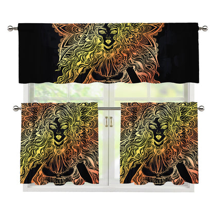 Spiritual Girl Mandala Print 3 Piece Kitchen Curtains