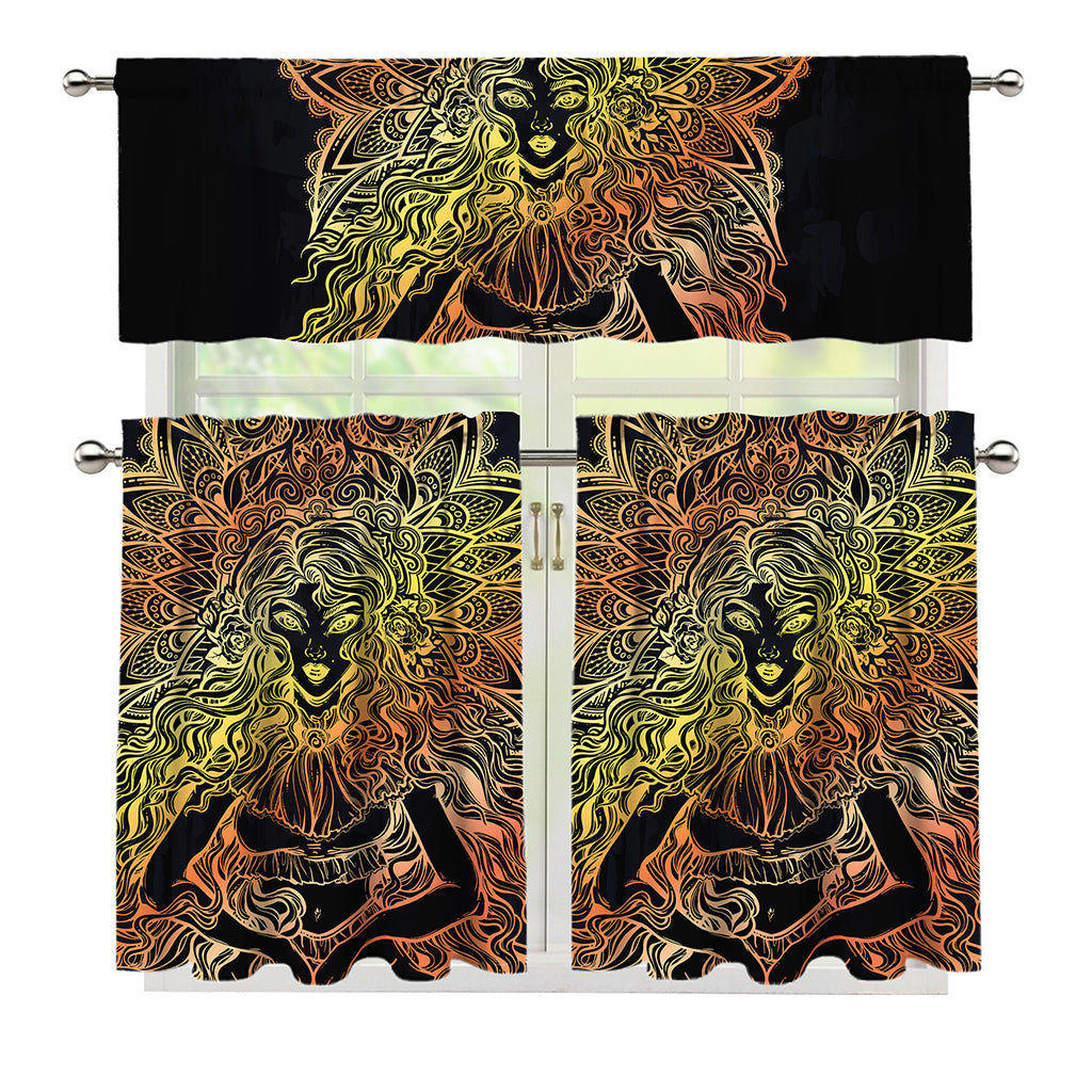 Spiritual Girl Mandala Print 3 Piece Kitchen Curtains
