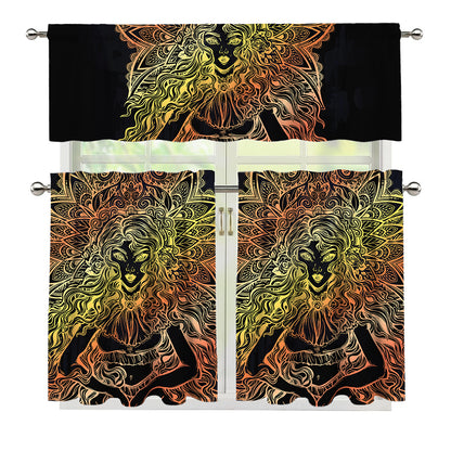 Spiritual Girl Mandala Print 3 Piece Kitchen Curtains