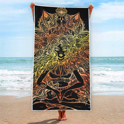 Spiritual Girl Mandala Print Beach Towel