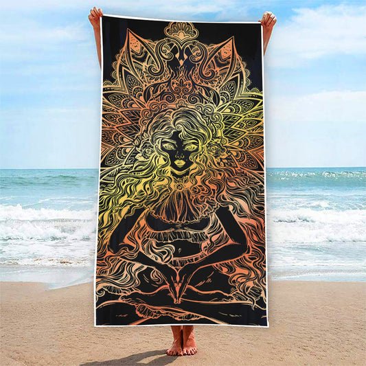 Spiritual Girl Mandala Print Beach Towel