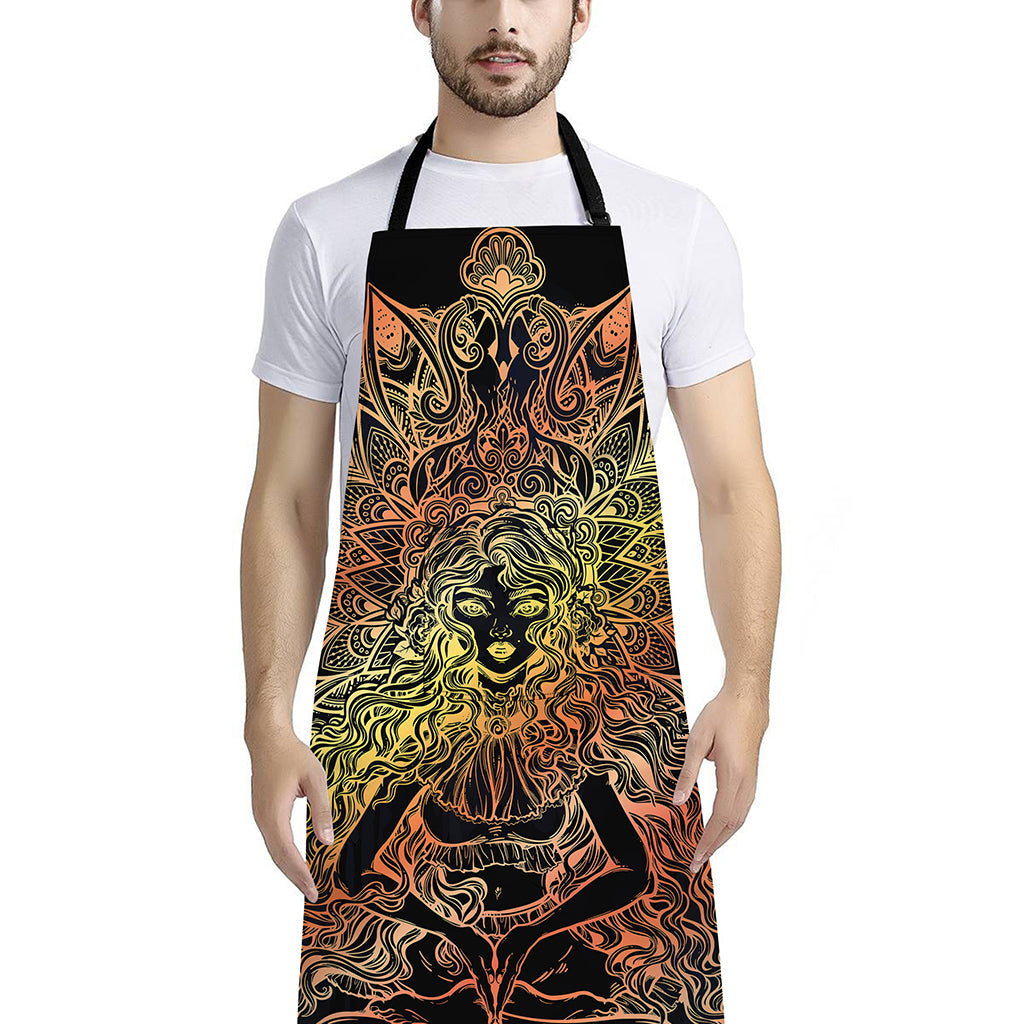 Spiritual Girl Mandala Print Bib Apron With Pocket