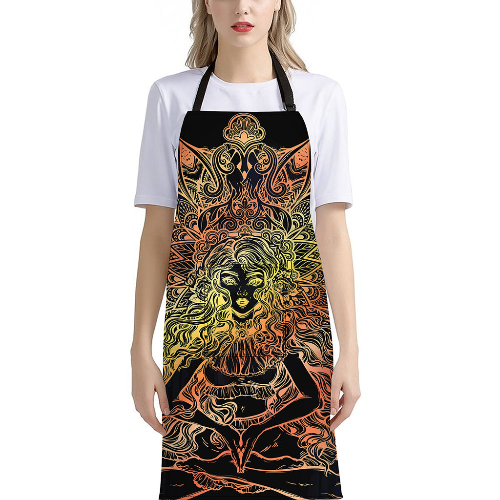 Spiritual Girl Mandala Print Bib Apron With Pocket