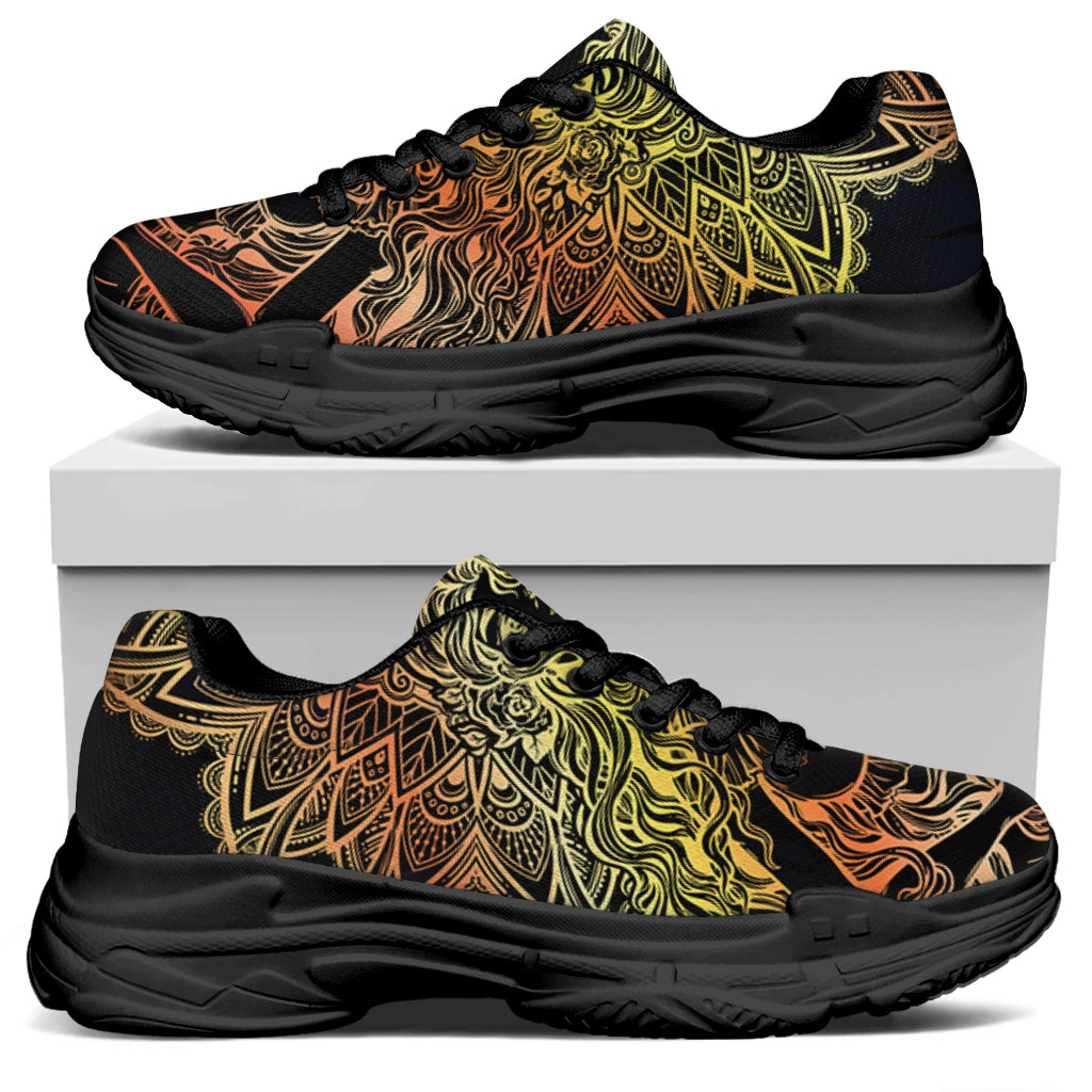Spiritual Girl Mandala Print Black Chunky Shoes