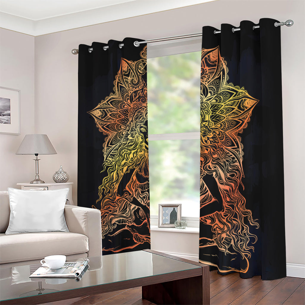 Spiritual Girl Mandala Print Blackout Grommet Curtains