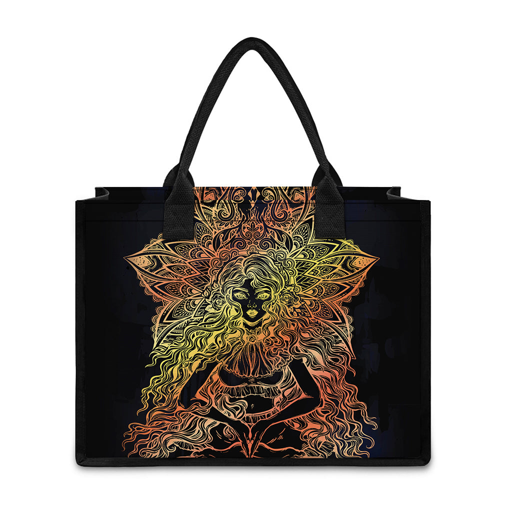 Spiritual Girl Mandala Print Canvas Tote Bag