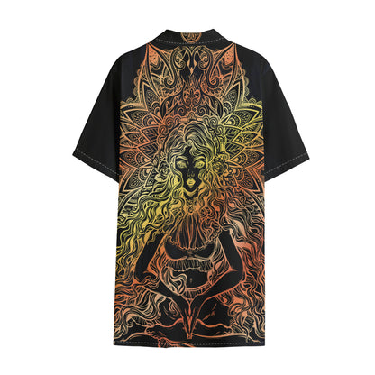 Spiritual Girl Mandala Print Cotton Hawaiian Shirt