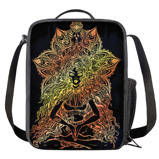 Spiritual Girl Mandala Print Crossbody Lunch Bag