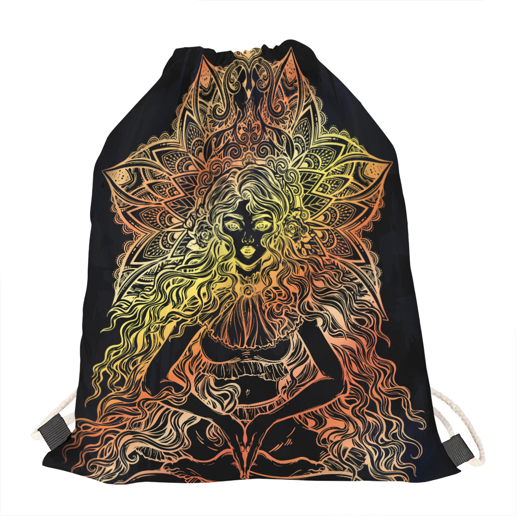 Spiritual Girl Mandala Print Drawstring Bag