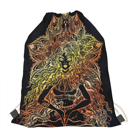 Spiritual Girl Mandala Print Drawstring Bag